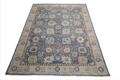 9x12 Blue, Gray, Beige Color Hand Knotted Distressed Wool Traditional Oriental Rug