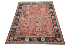 8x10 Coral, Charcoal, Beige Color Hand Knotted Distressed Wool Traditional Oriental Rug