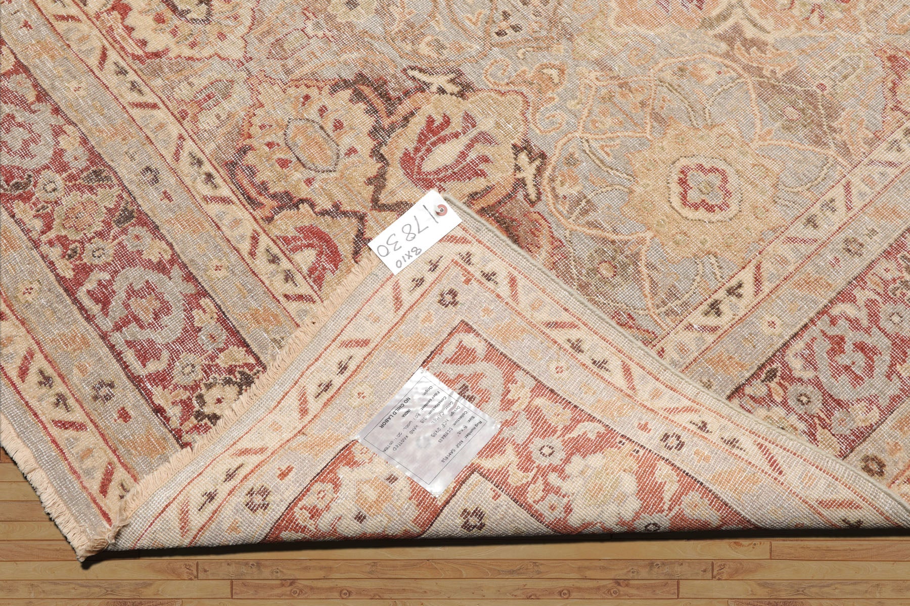 8x10 Gray, Rust, Celadon Color Hand Knotted Distressed Wool Traditional Oriental Rug
