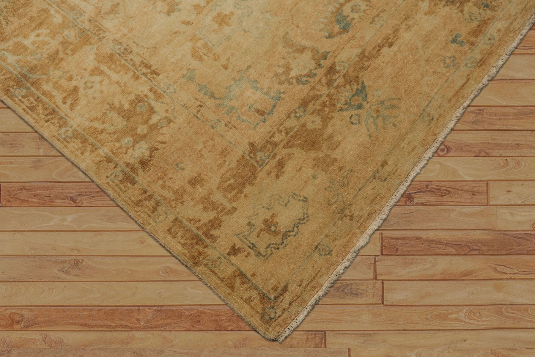 6x9 Beige, Gold, Mint Color Hand Knotted Oushak Wool Traditional Oriental Rug