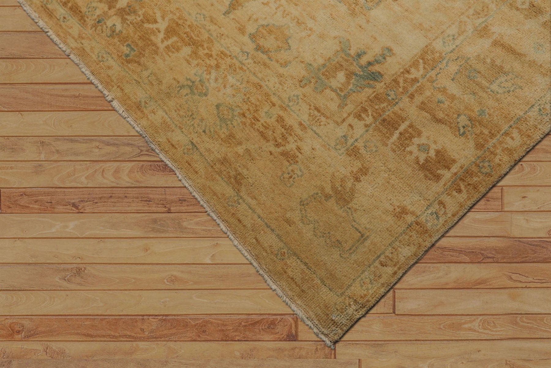 6x9 Beige, Gold, Mint Color Hand Knotted Oushak Wool Traditional Oriental Rug