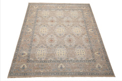 8x10 Tan, Beige, Slate Color Hand Knotted Distressed Wool Traditional Oriental Rug