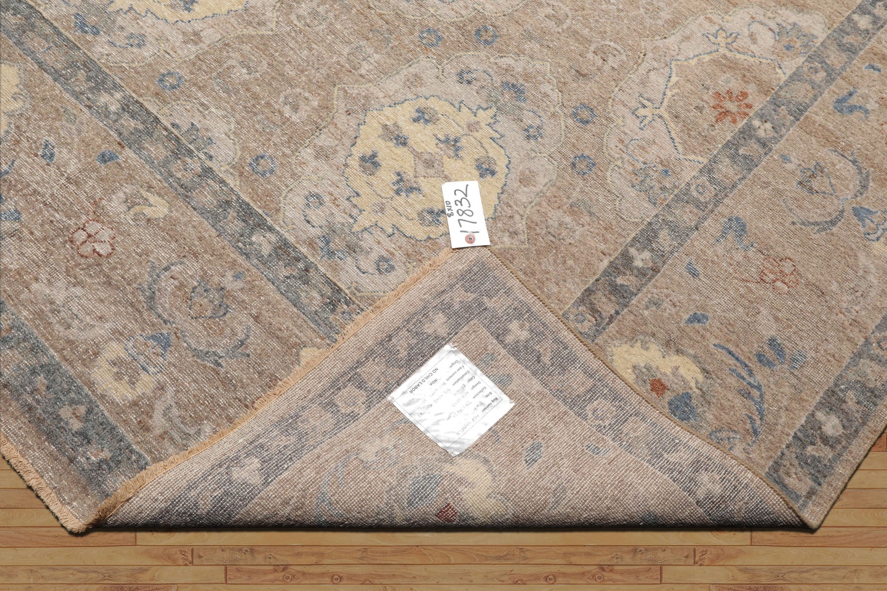 8x10 Tan, Beige, Slate Color Hand Knotted Distressed Wool Traditional Oriental Rug