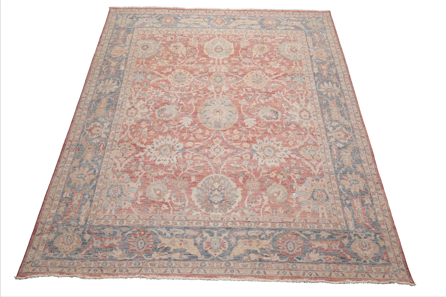 8x10 Coral, Beige, Gold Color Hand Knotted Distressed Wool Traditional Oriental Rug