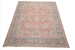 8x10 Coral, Beige, Gold Color Hand Knotted Distressed Wool Traditional Oriental Rug