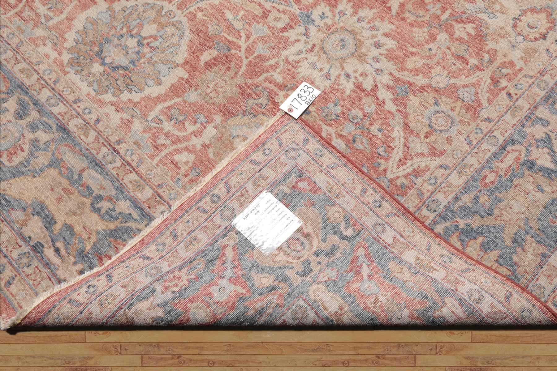 8x10 Coral, Beige, Gold Color Hand Knotted Distressed Wool Traditional Oriental Rug