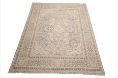 8x10 Khaki, Beige, Slate Color Hand Knotted Distressed Wool Traditional Oriental Rug