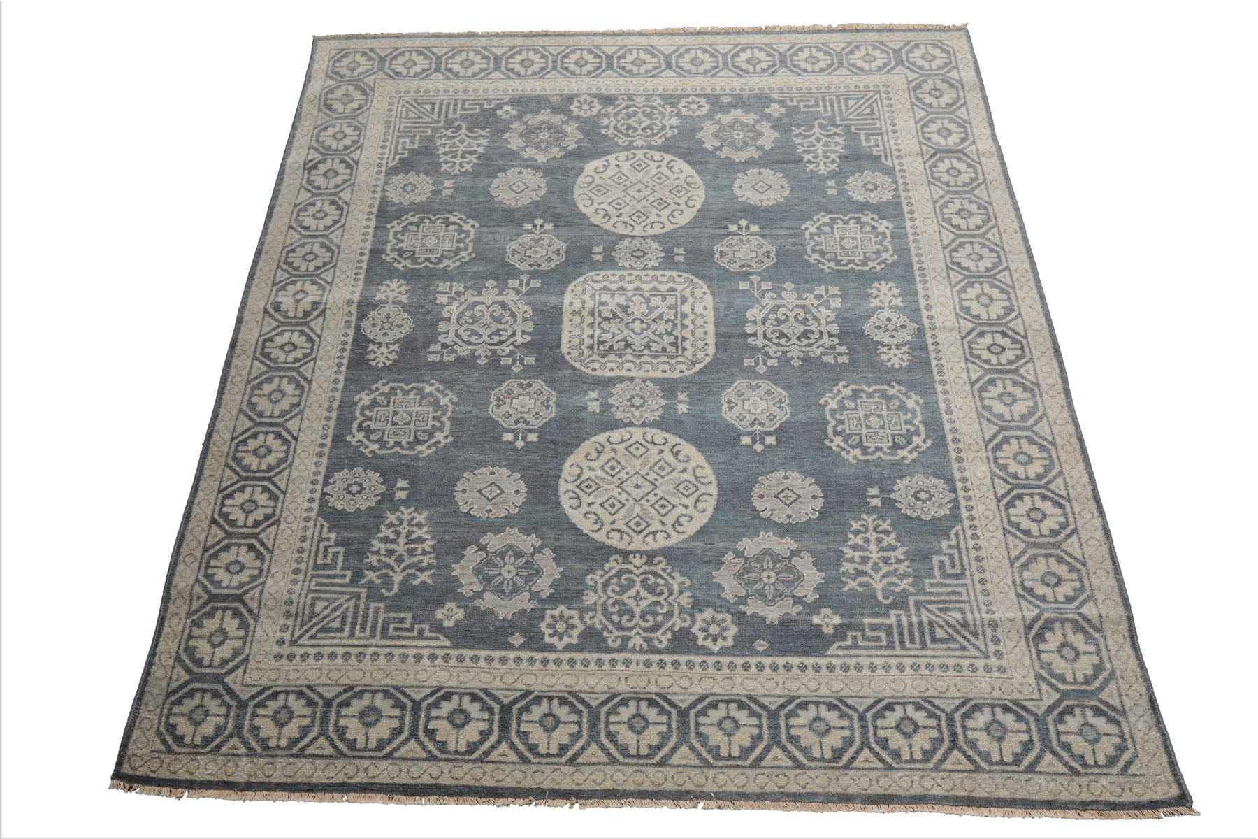 8x10 Slate, Gray, Brown Color Hand Knotted Afghan Oushak Wool Traditional Oriental Rug
