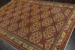 6x9 Tan, Light Gold, Salmon Color Hand Knotted All-Over 100% Wool Traditional Oriental Rug