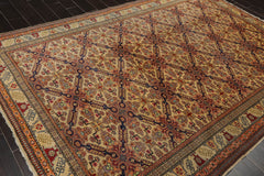 6x9 Tan, Light Gold, Salmon Color Hand Knotted All-Over 100% Wool Traditional Oriental Rug