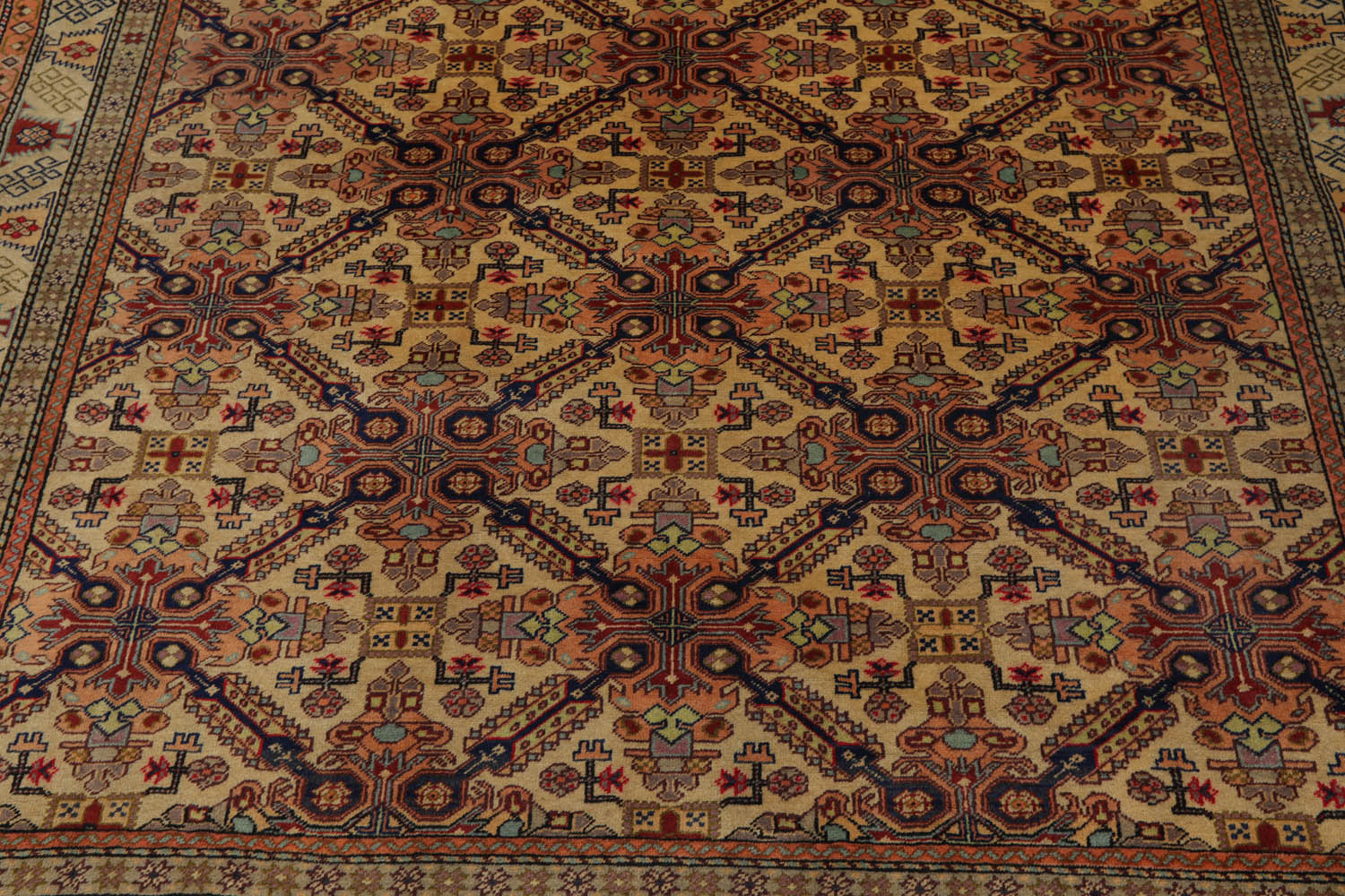 6x9 Tan, Light Gold, Salmon Color Hand Knotted All-Over 100% Wool Traditional Oriental Rug