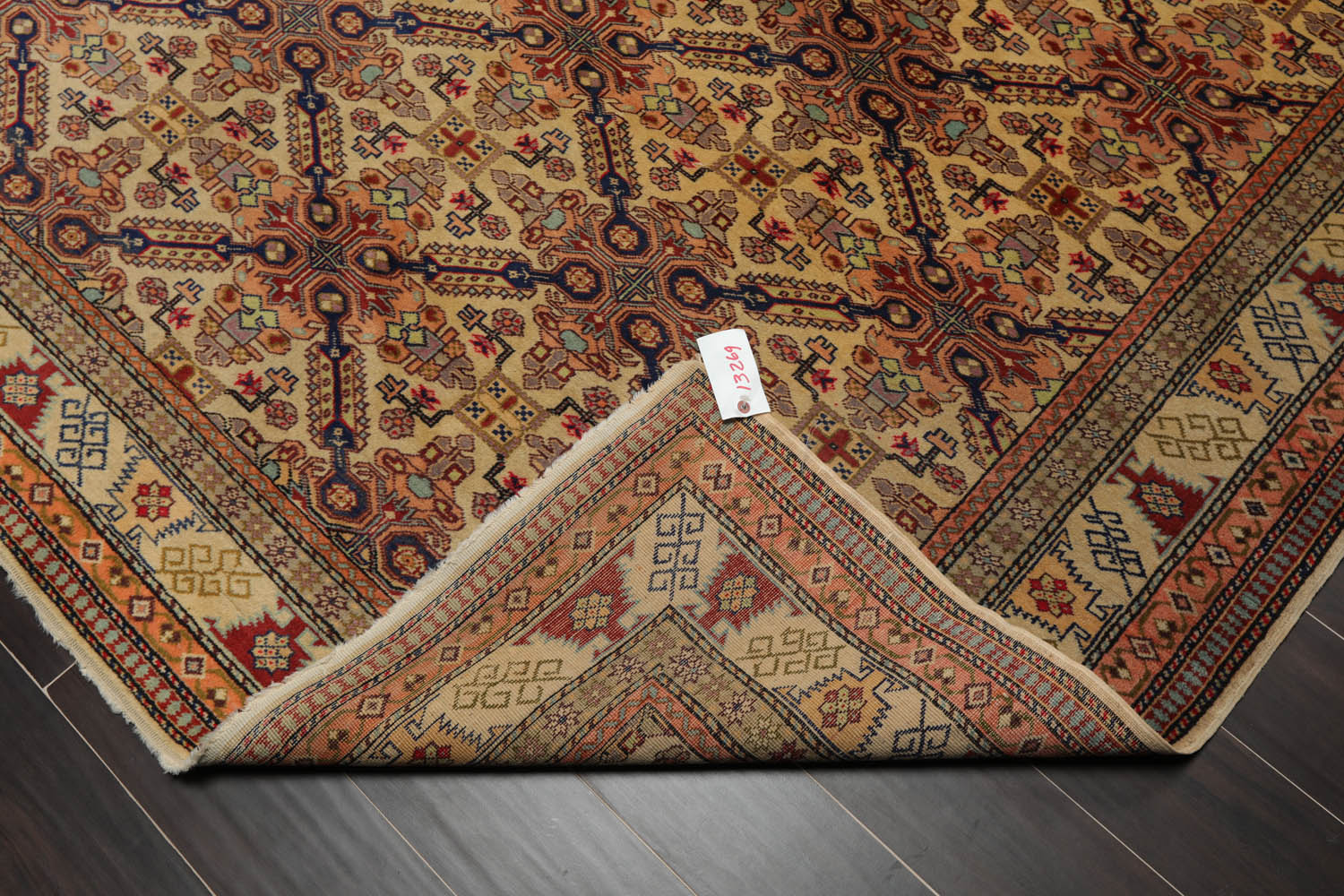 6x9 Tan, Light Gold, Salmon Color Hand Knotted All-Over 100% Wool Traditional Oriental Rug