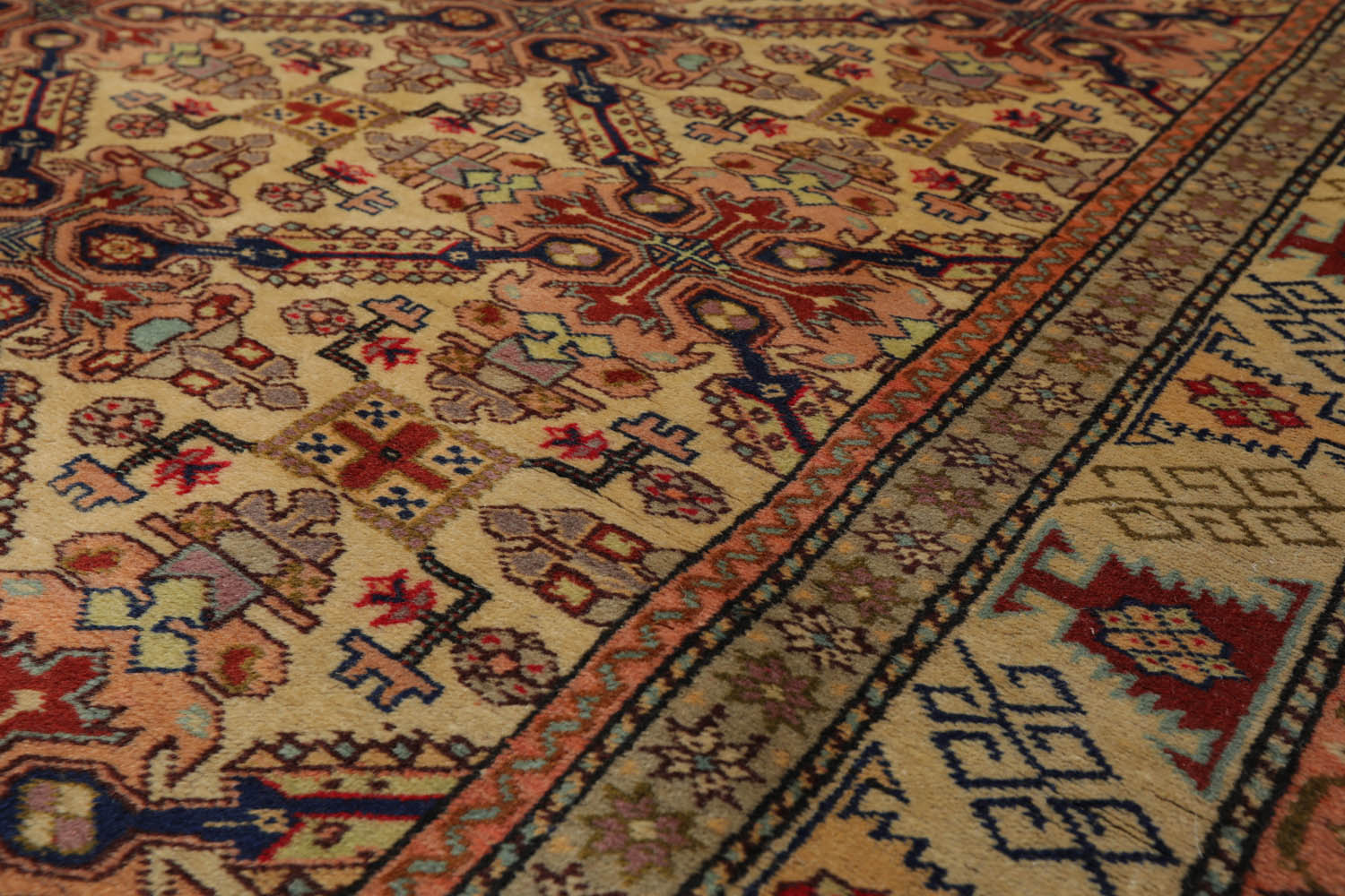 6x9 Tan, Light Gold, Salmon Color Hand Knotted All-Over 100% Wool Traditional Oriental Rug