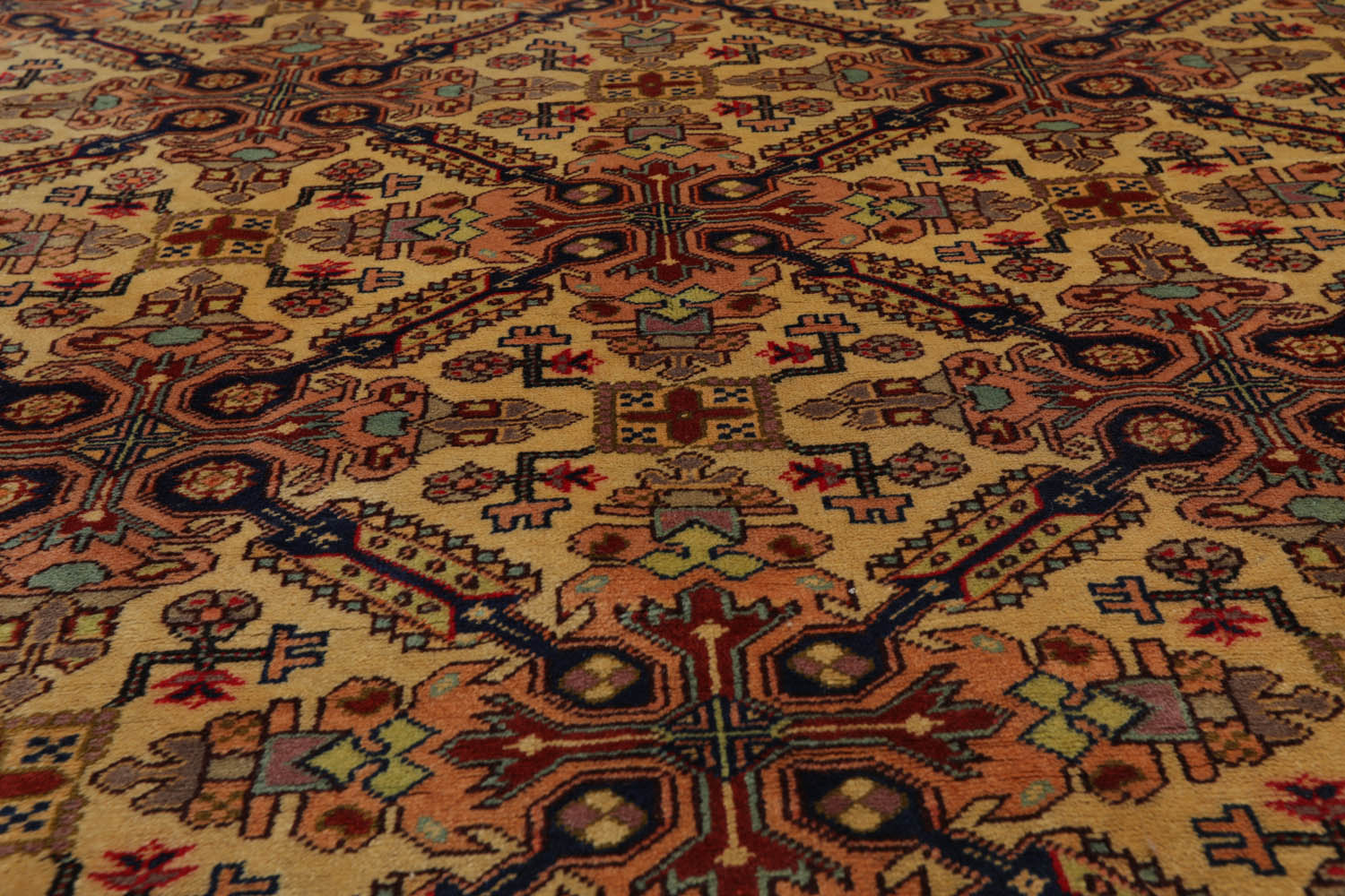 6x9 Tan, Light Gold, Salmon Color Hand Knotted All-Over 100% Wool Traditional Oriental Rug