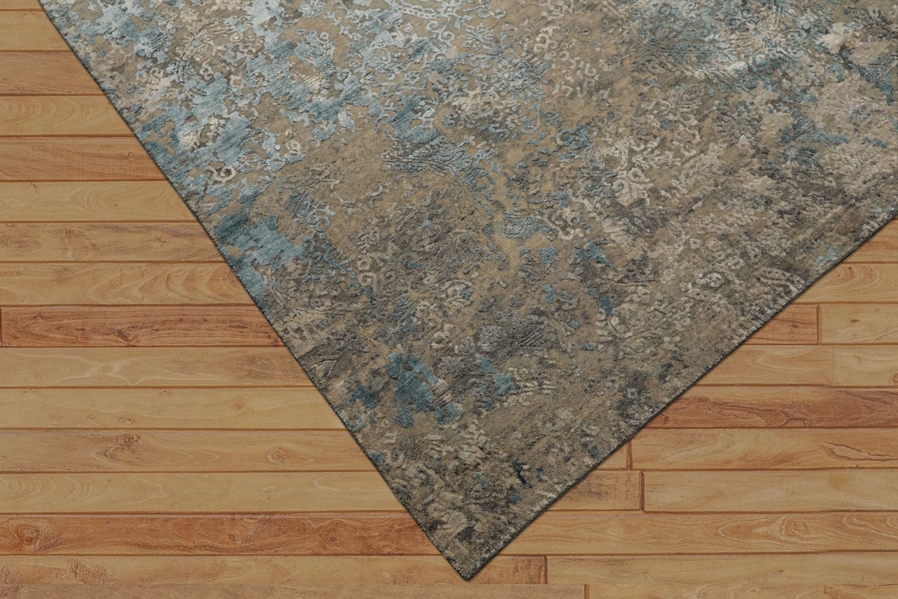 6x9 Moss, Aqua, Beige Color Hand Knotted Sherpa Bamboo Silk & Wool Modern Oriental Rug