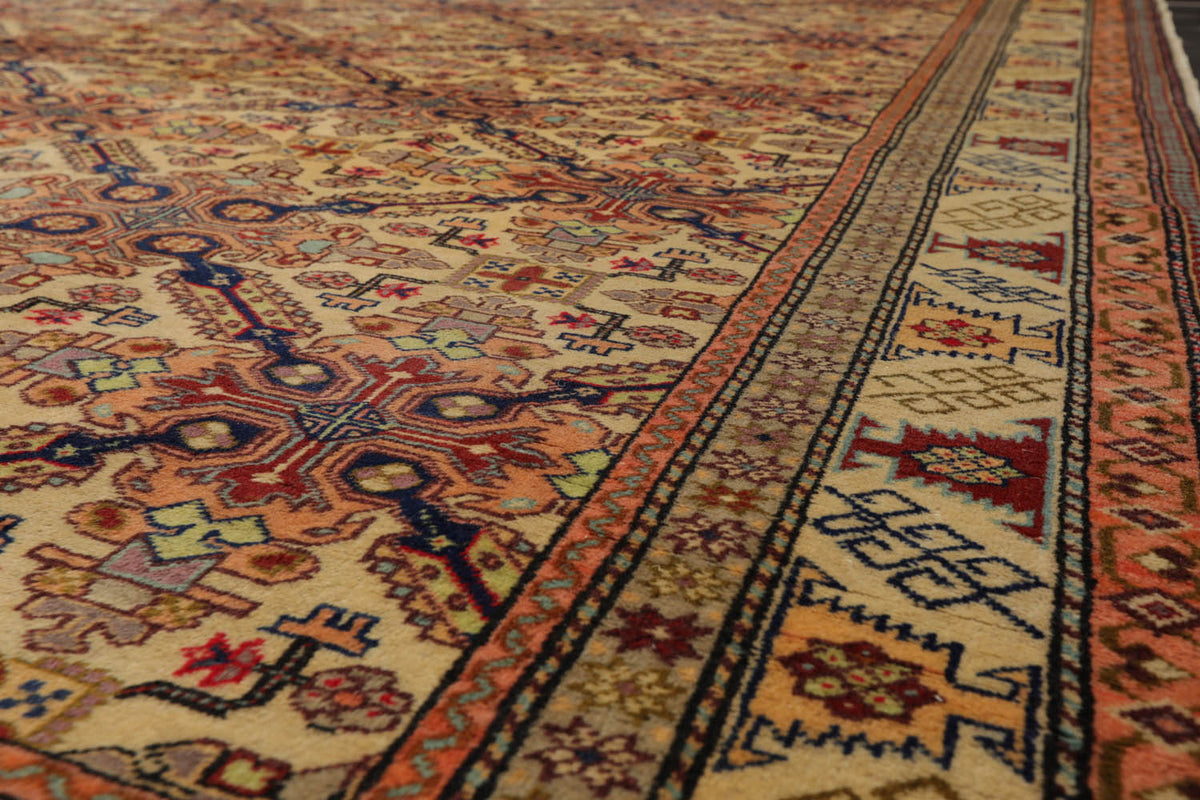 6x9 Tan, Light Gold, Salmon Color Hand Knotted All-Over 100% Wool Traditional Oriental Rug