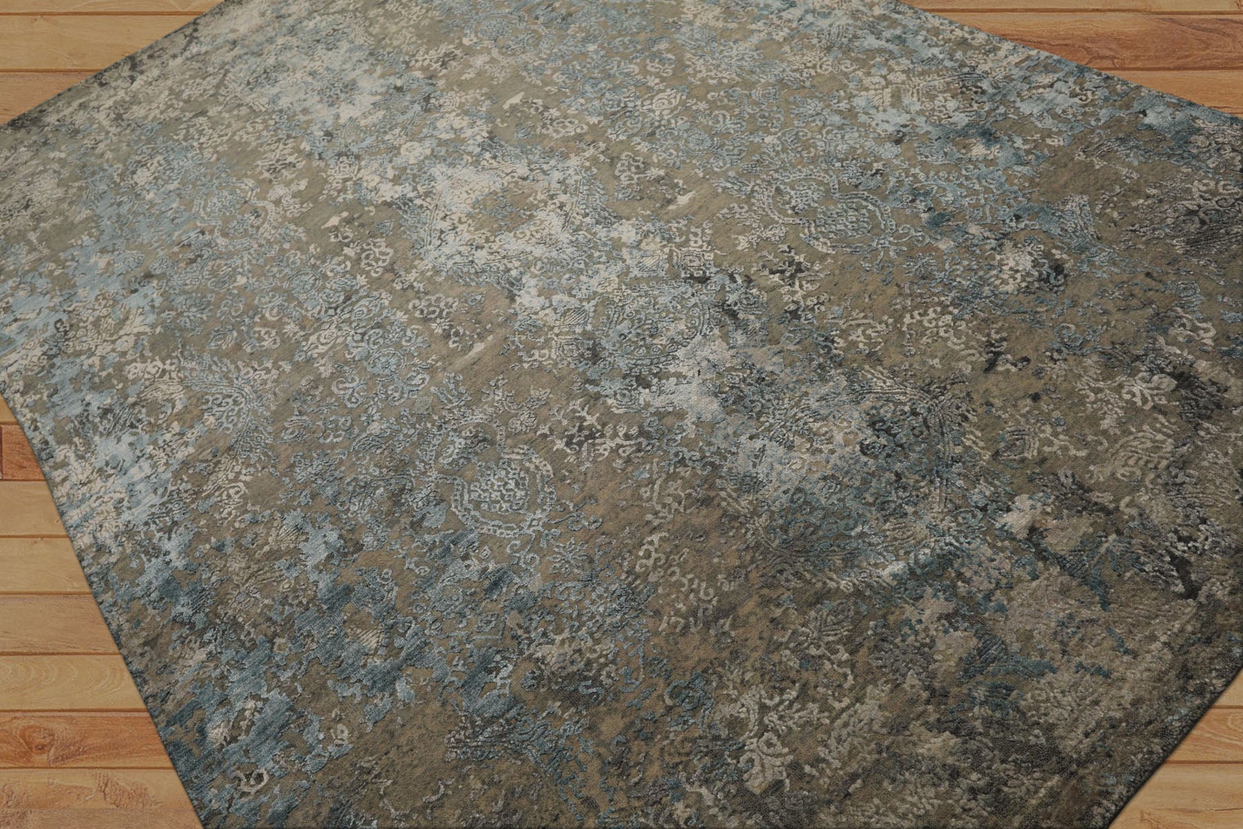 6x9 Moss, Aqua, Beige Color Hand Knotted Sherpa Bamboo Silk & Wool Modern Oriental Rug