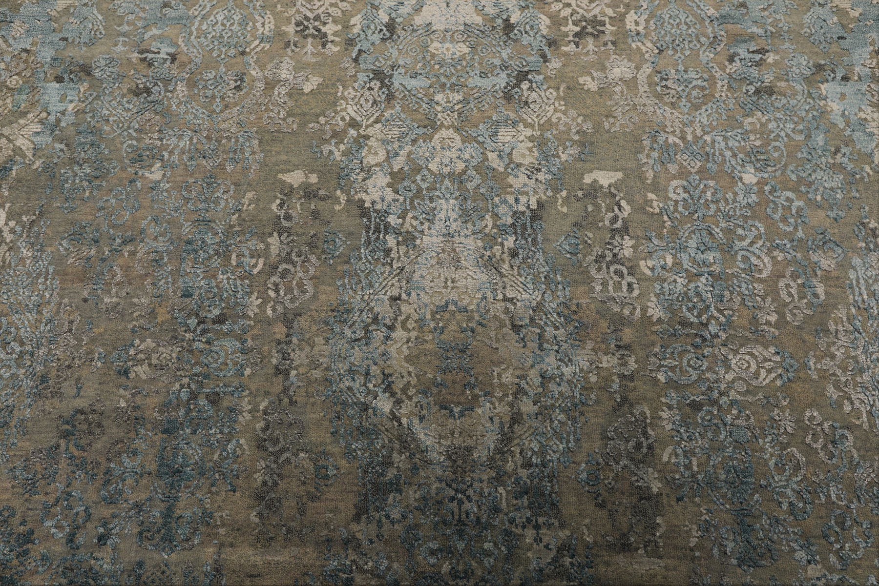6x9 Moss, Aqua, Beige Color Hand Knotted Sherpa Bamboo Silk & Wool Modern Oriental Rug