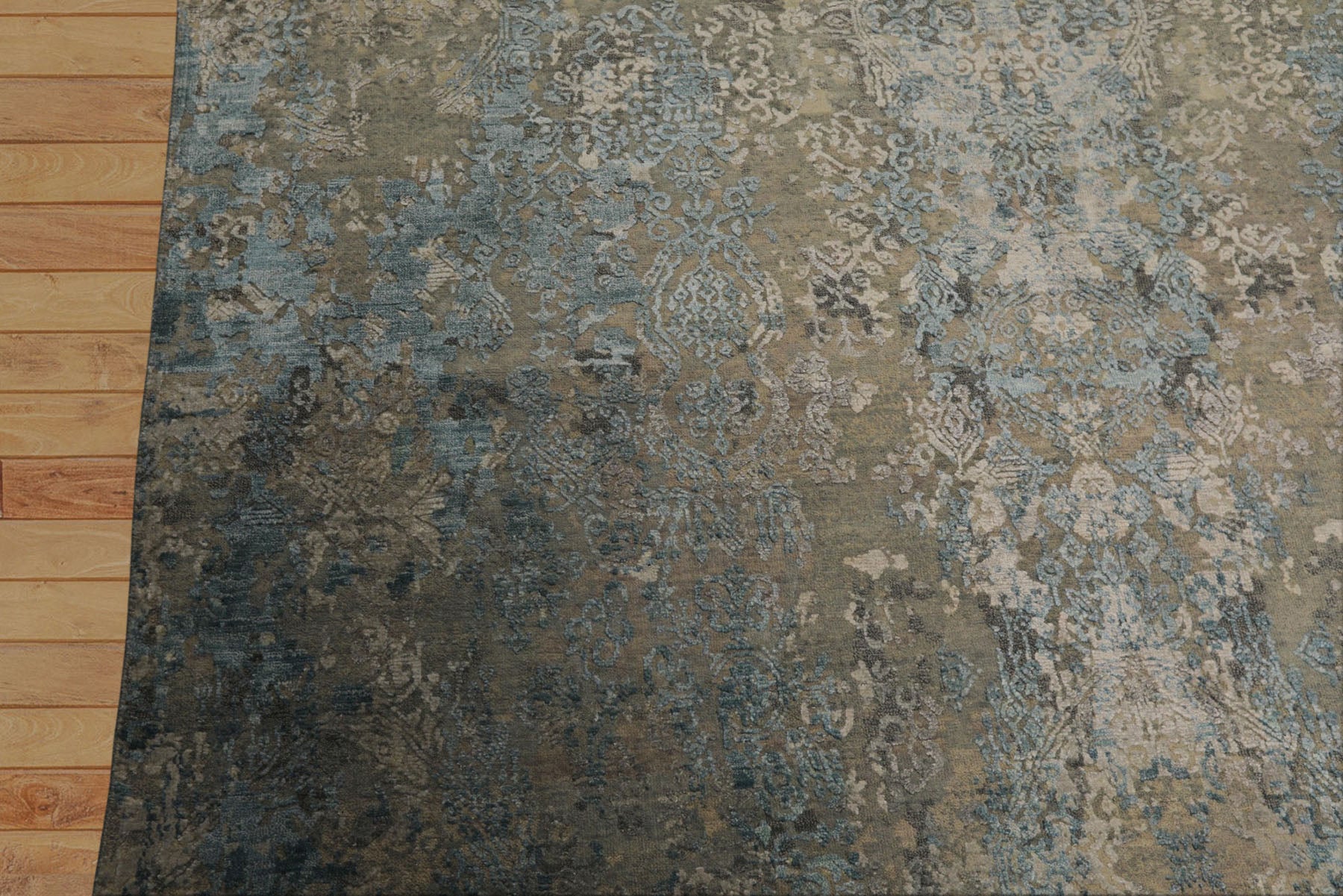 6x9 Moss, Aqua, Beige Color Hand Knotted Sherpa Bamboo Silk & Wool Modern Oriental Rug