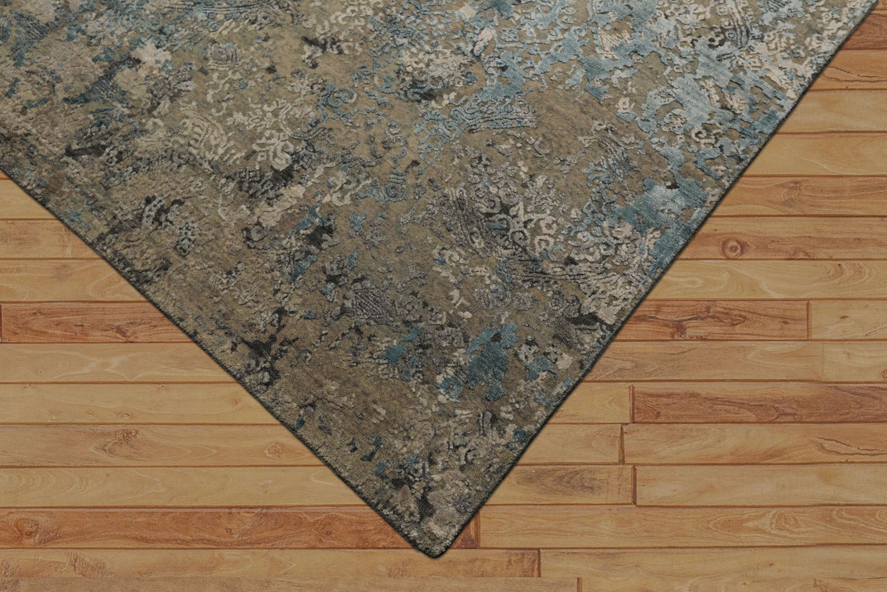 6x9 Moss, Aqua, Beige Color Hand Knotted Sherpa Bamboo Silk & Wool Modern Oriental Rug