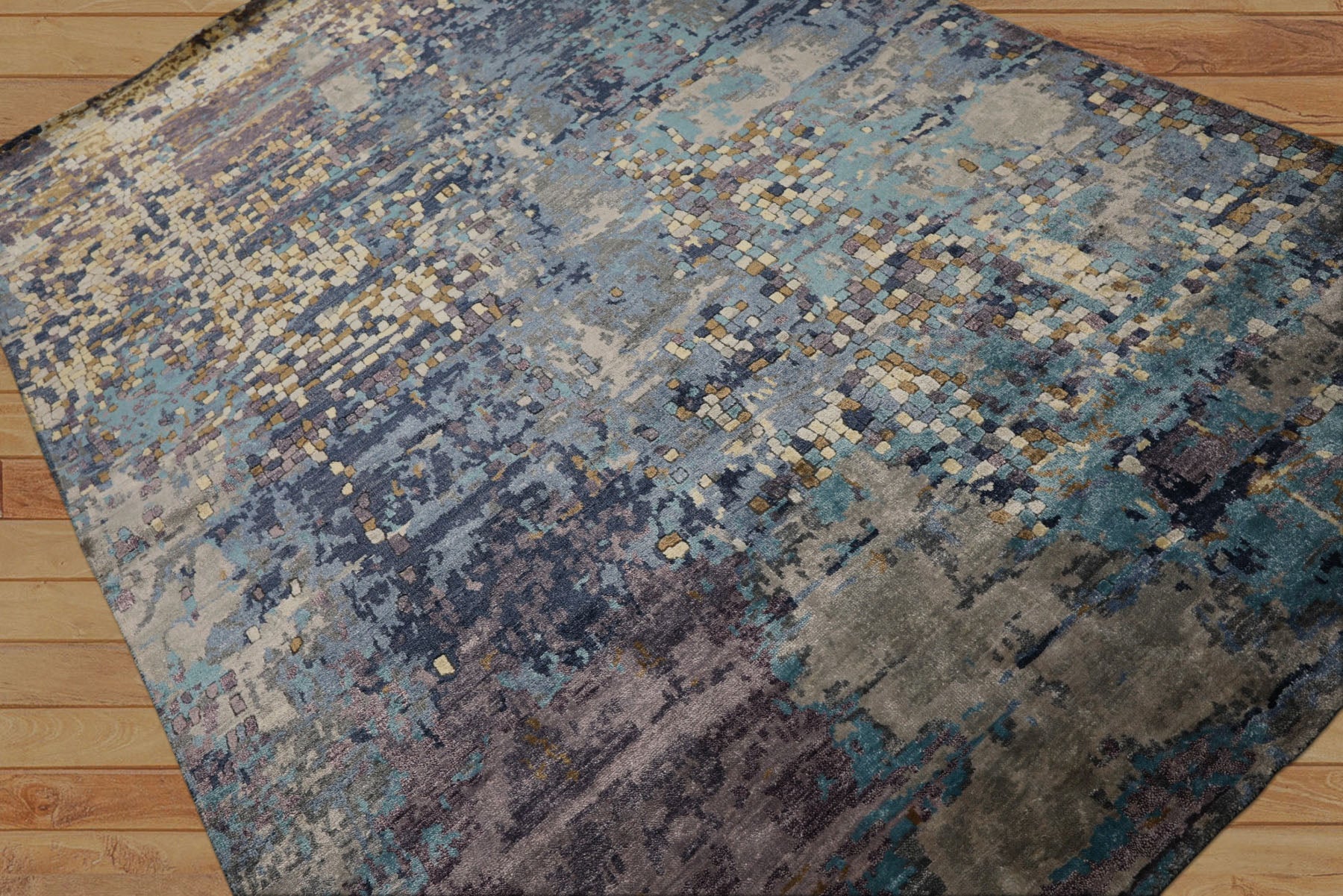 6x9 Turquoise, Lavender, Beige Color Hand Knotted Sherpa Bamboo Silk Modern Oriental Rug