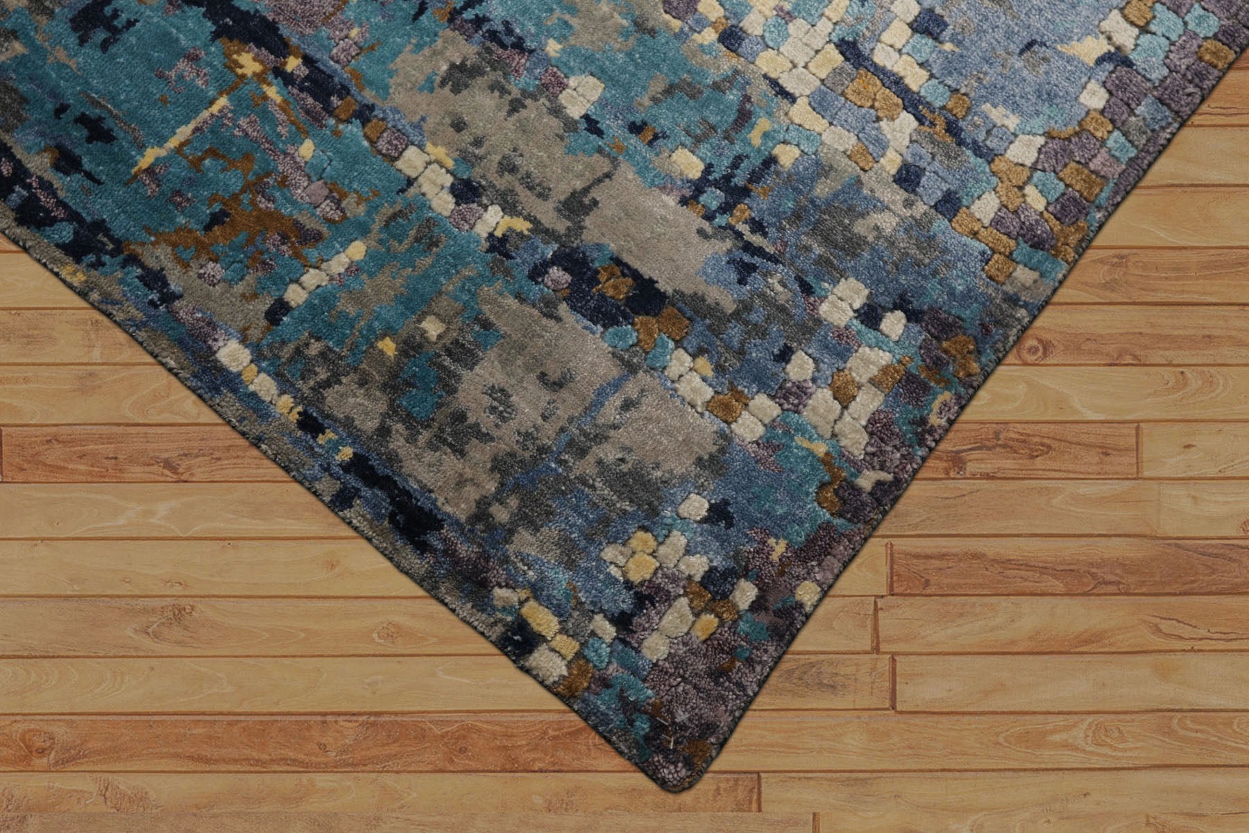 6x9 Turquoise, Lavender, Beige Color Hand Knotted Sherpa Bamboo Silk Modern Oriental Rug