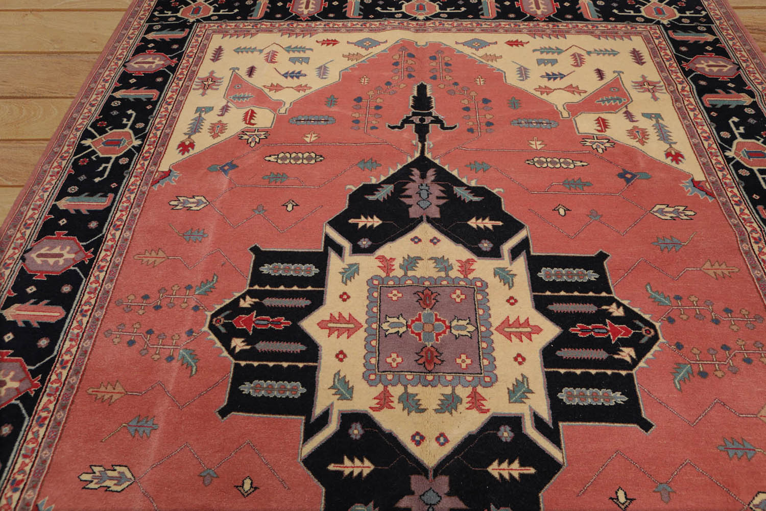 9x12 Rose, Midnight Blue, Ivory Color Hand Knotted Medallion 100% Wool Traditional-Persian/Oriental Oriental Rug