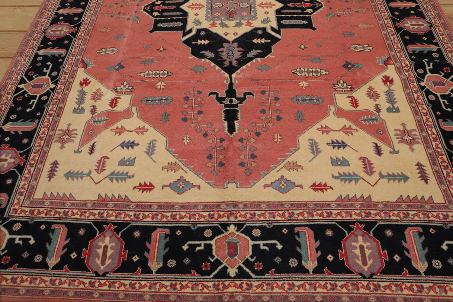 9x12 Rose, Midnight Blue, Ivory Color Hand Knotted Medallion 100% Wool Traditional-Persian/Oriental Oriental Rug