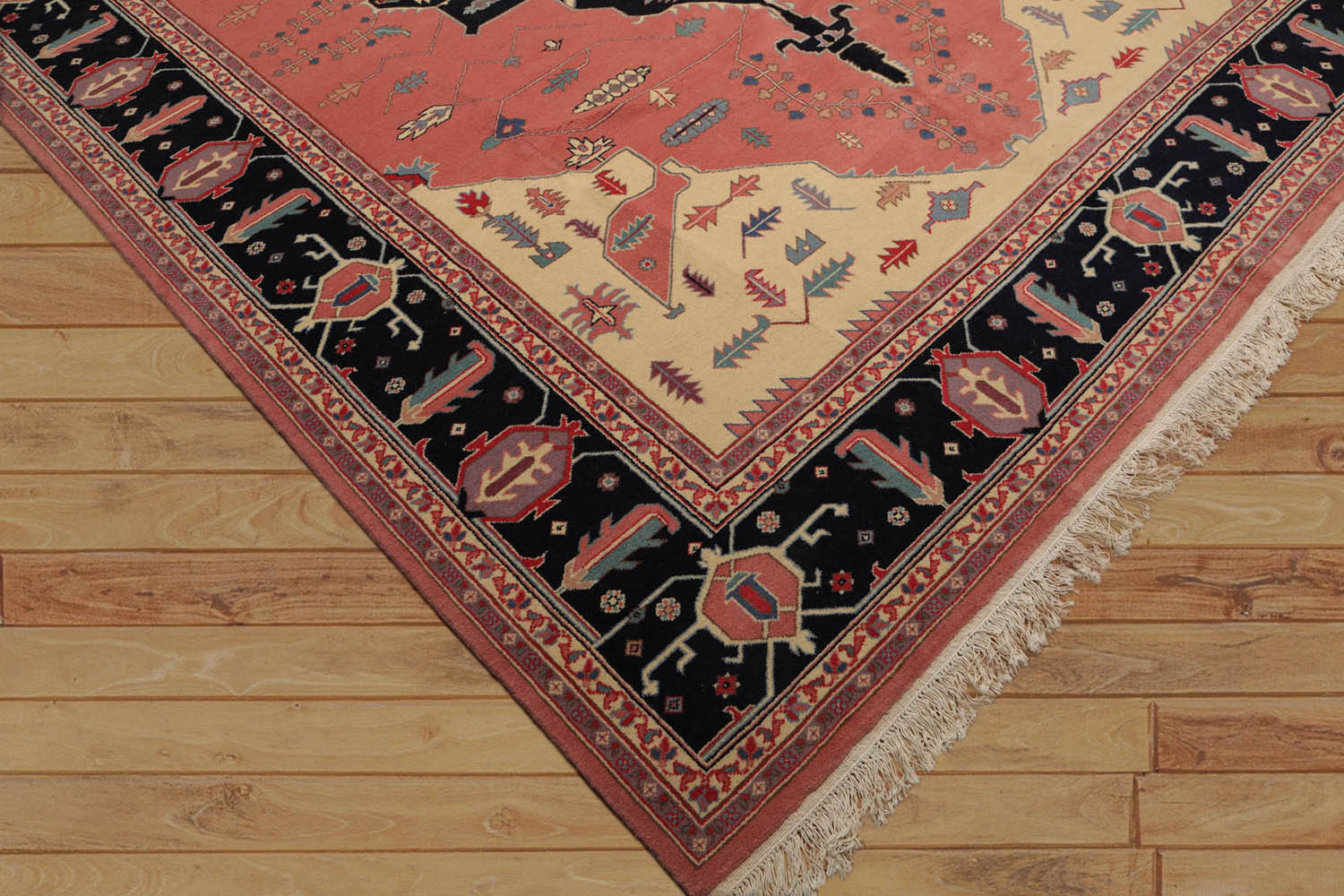 9x12 Rose, Midnight Blue, Ivory Color Hand Knotted Medallion 100% Wool Traditional-Persian/Oriental Oriental Rug