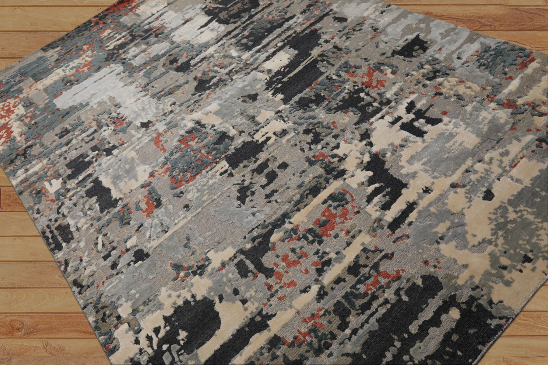 6x9 Gray, Charcoal, Rust Color Hand Knotted Sherpa Wool Modern Oriental Rug