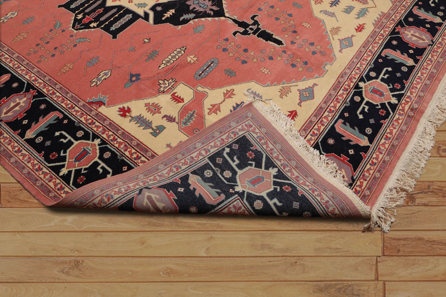 9x12 Rose, Midnight Blue, Ivory Color Hand Knotted Medallion 100% Wool Traditional-Persian/Oriental Oriental Rug