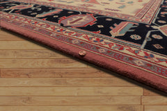 9x12 Rose, Midnight Blue, Ivory Color Hand Knotted Medallion 100% Wool Traditional-Persian/Oriental Oriental Rug