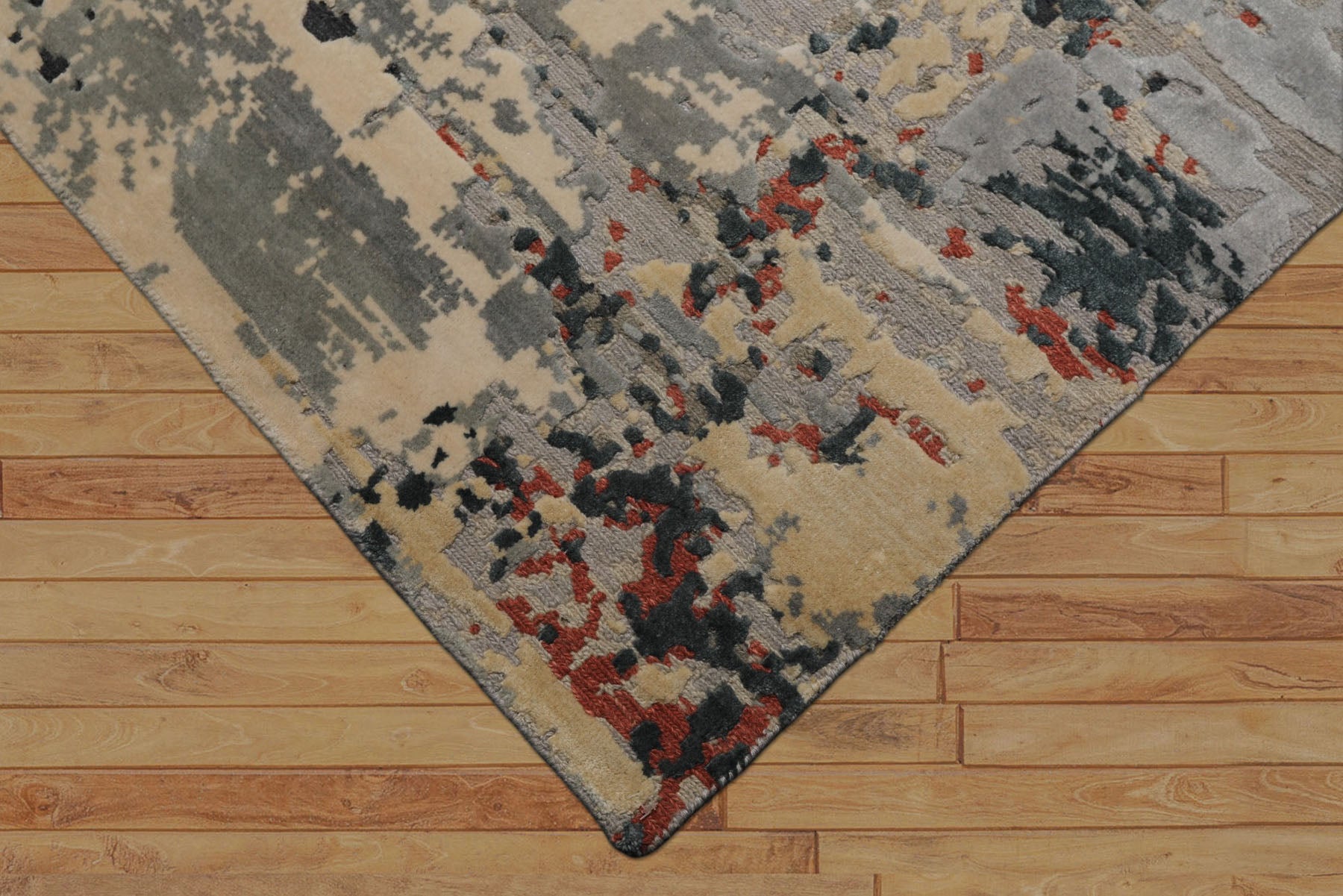 6x9 Gray, Charcoal, Rust Color Hand Knotted Sherpa Wool Modern Oriental Rug