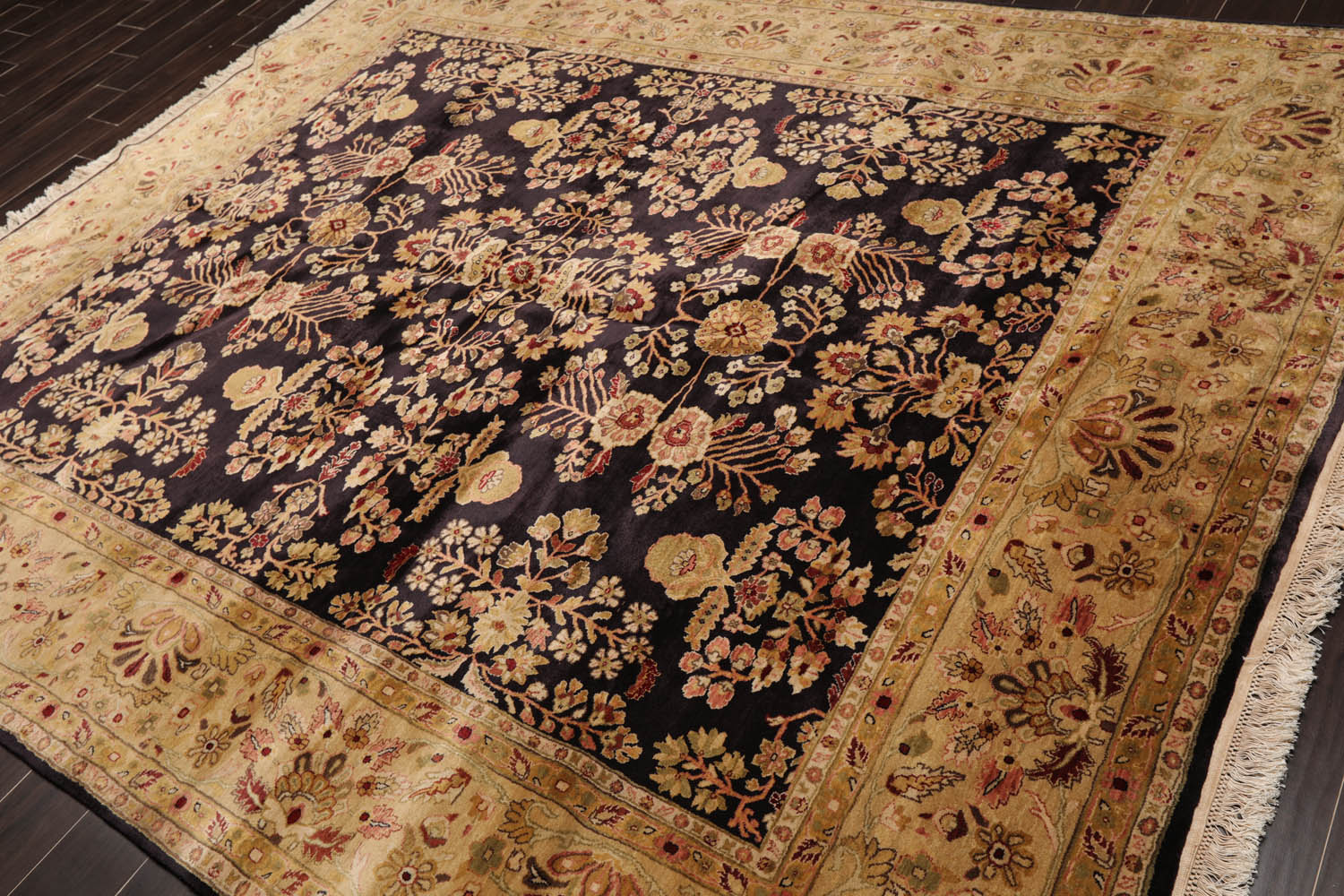 8x10 Dark Chocolate, Light Gold, Rose Color Hand Knotted All-Over 100% Wool Traditional Oriental Rug