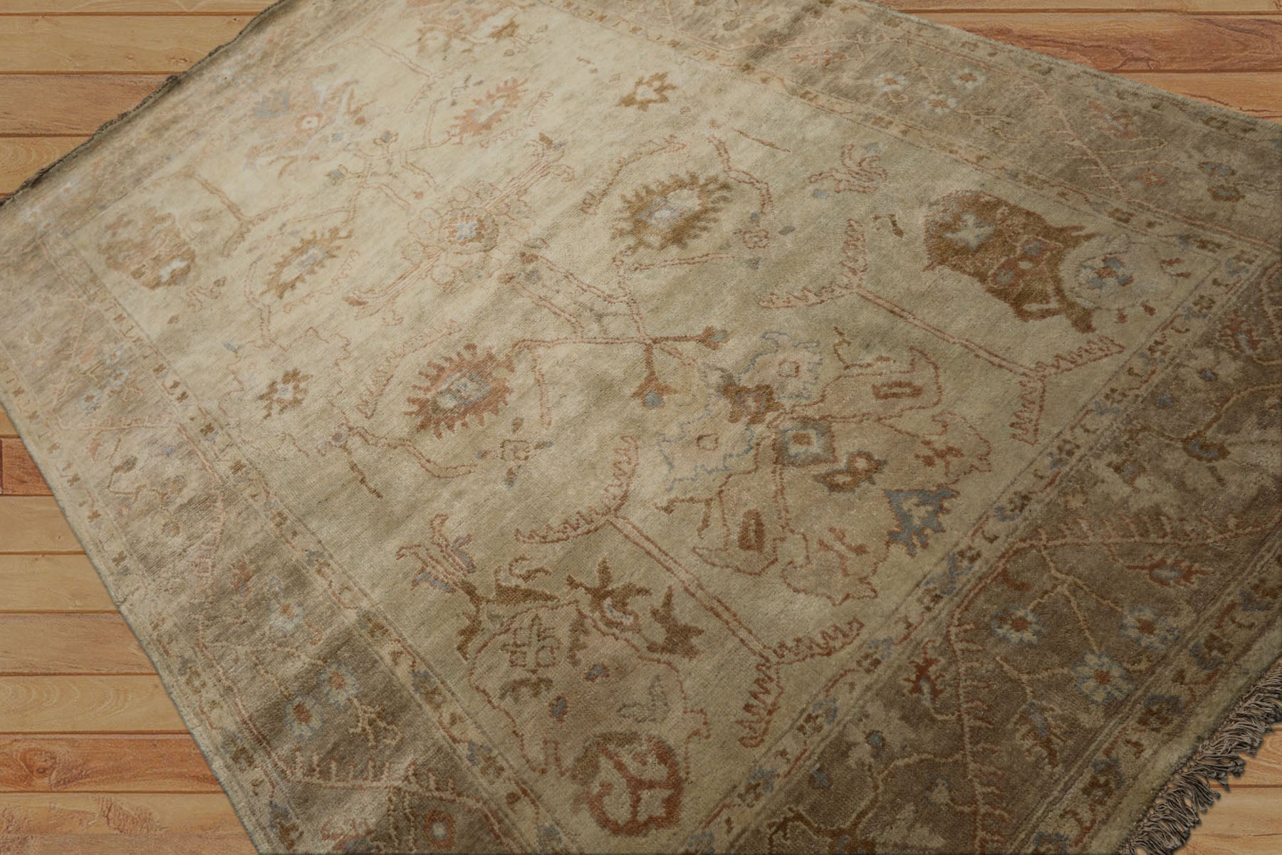 6x9 Beige, Tan, Rust Color Hand Knotted Oushak Wool Traditional Oriental Rug