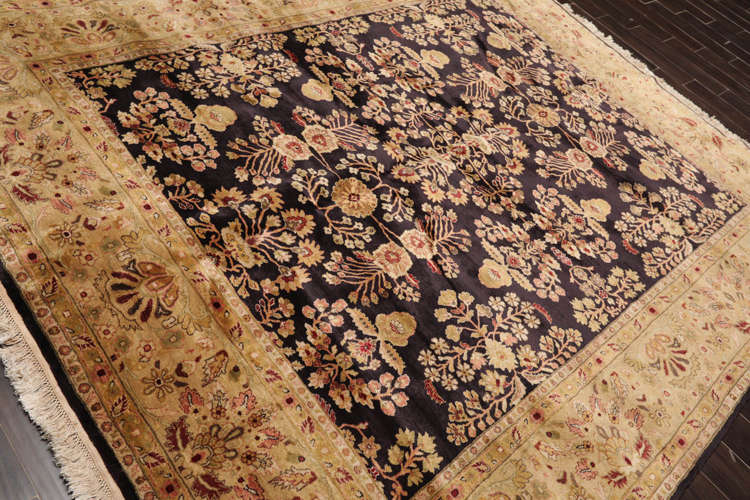 8x10 Dark Chocolate, Light Gold, Rose Color Hand Knotted All-Over 100% Wool Traditional Oriental Rug
