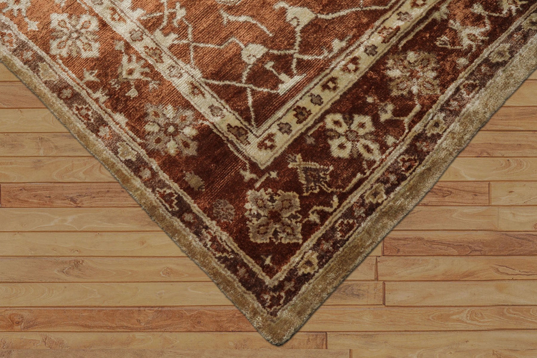 6x9 Tan, Burnt Orange, Beige Color Hand Knotted Oushak Bamboo Silk Traditional Oriental Rug
