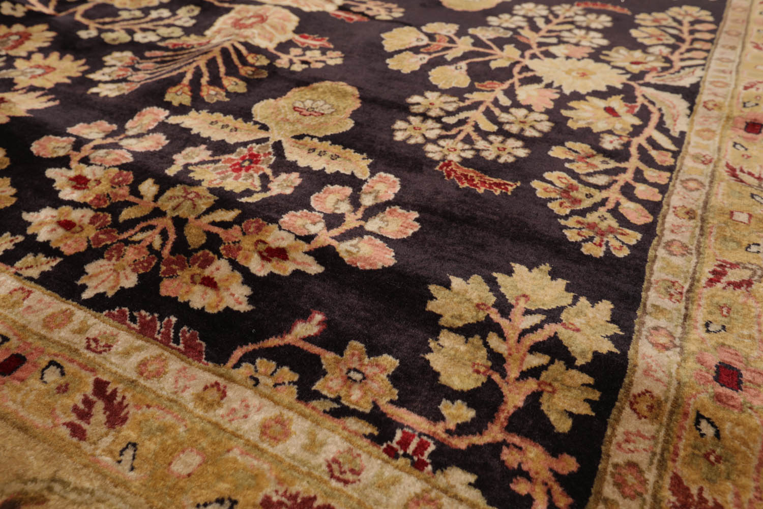 8x10 Dark Chocolate, Light Gold, Rose Color Hand Knotted All-Over 100% Wool Traditional Oriental Rug