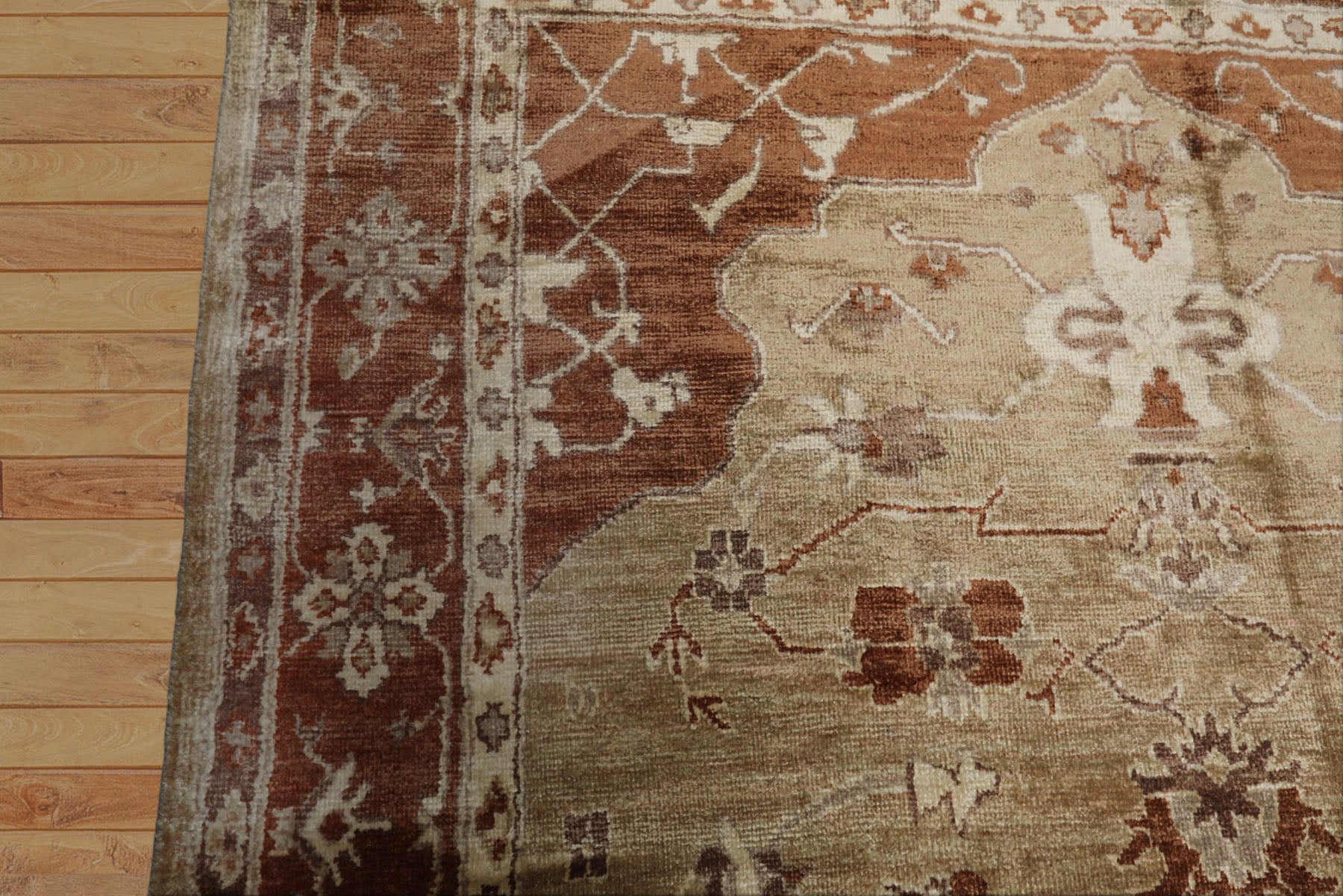 6x9 Tan, Burnt Orange, Beige Color Hand Knotted Oushak Bamboo Silk Traditional Oriental Rug