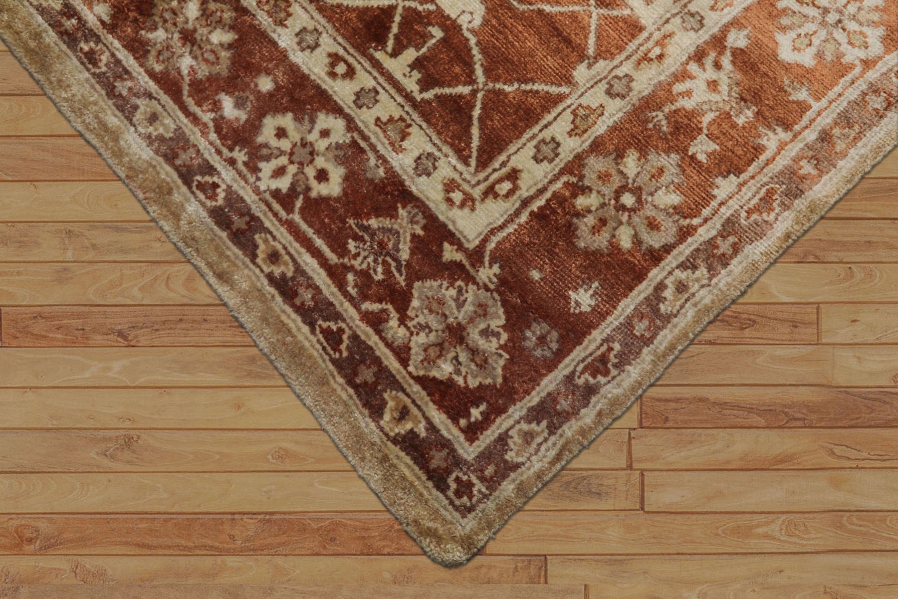 6x9 Tan, Burnt Orange, Beige Color Hand Knotted Oushak Bamboo Silk Traditional Oriental Rug