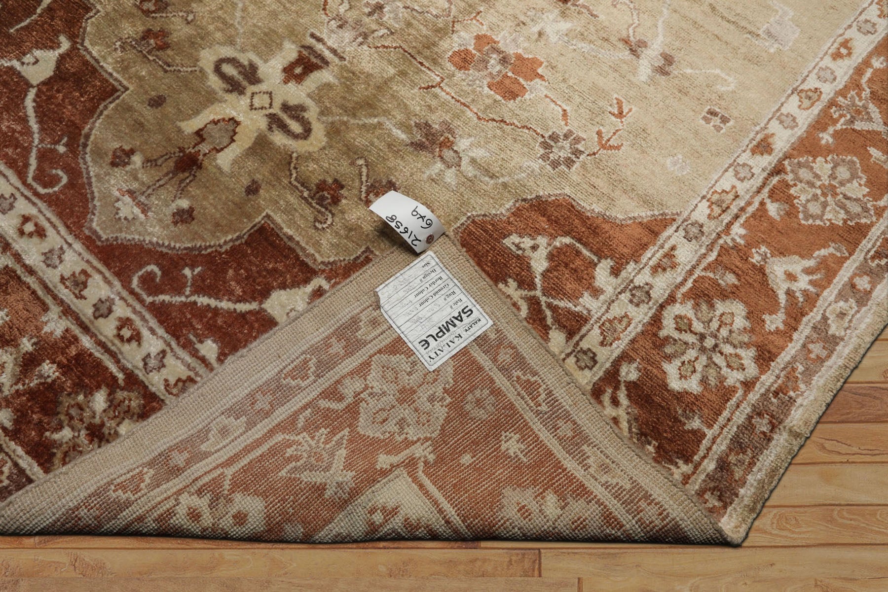6x9 Tan, Burnt Orange, Beige Color Hand Knotted Oushak Bamboo Silk Traditional Oriental Rug
