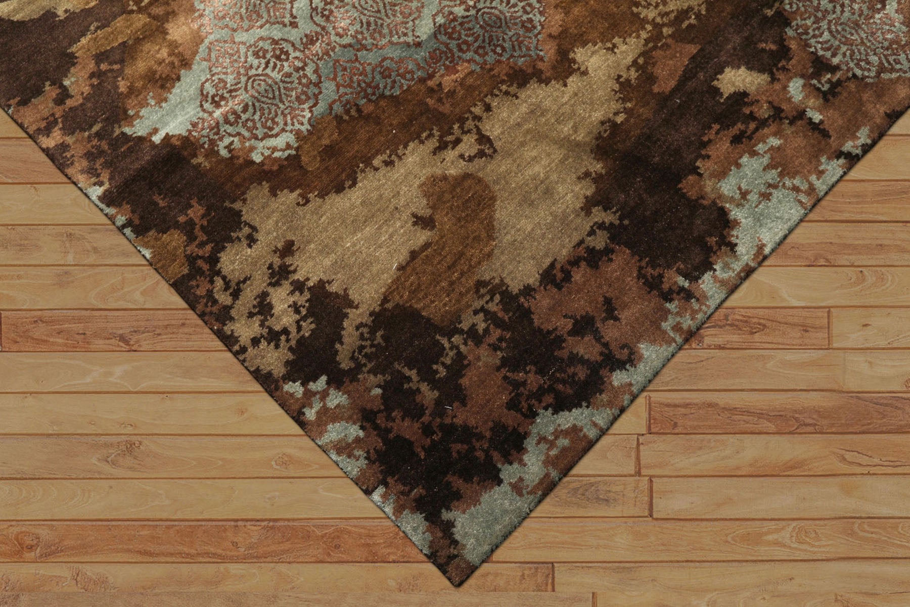5x8 Brown, Blue, Teal Color Hand Knotted Sherpa Bamboo Silk & Wool Modern Oriental Rug