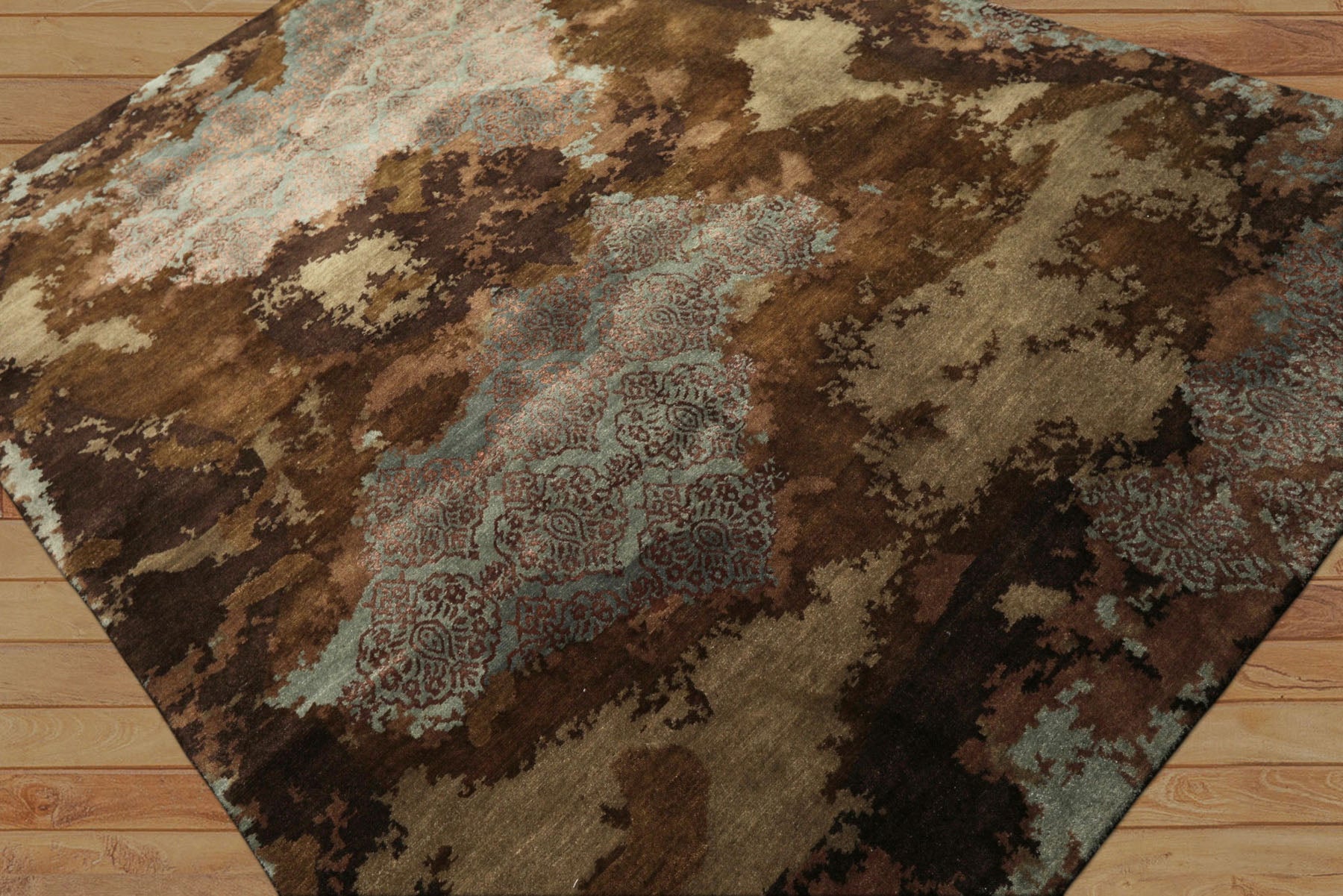 5x8 Brown, Blue, Teal Color Hand Knotted Sherpa Bamboo Silk & Wool Modern Oriental Rug