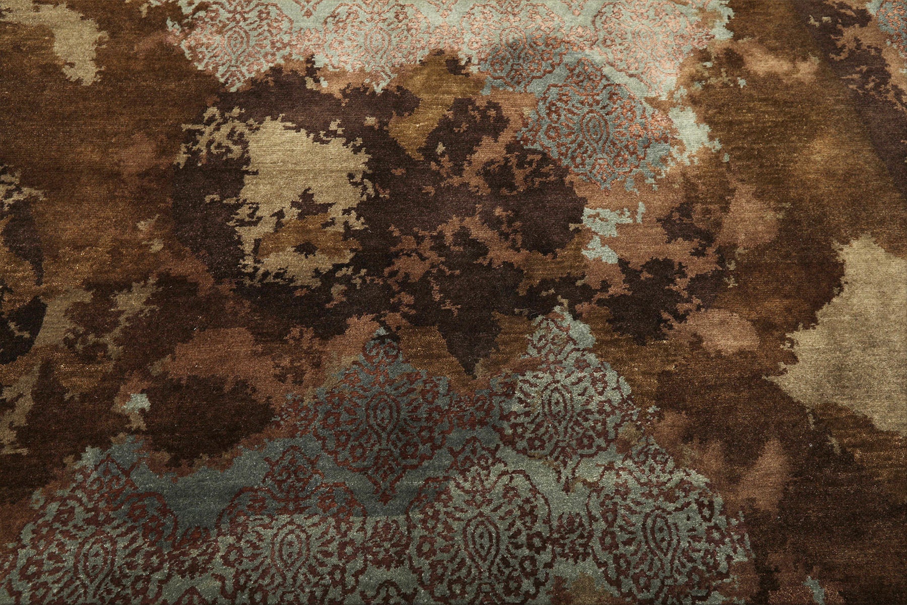 5x8 Brown, Blue, Teal Color Hand Knotted Sherpa Bamboo Silk & Wool Modern Oriental Rug