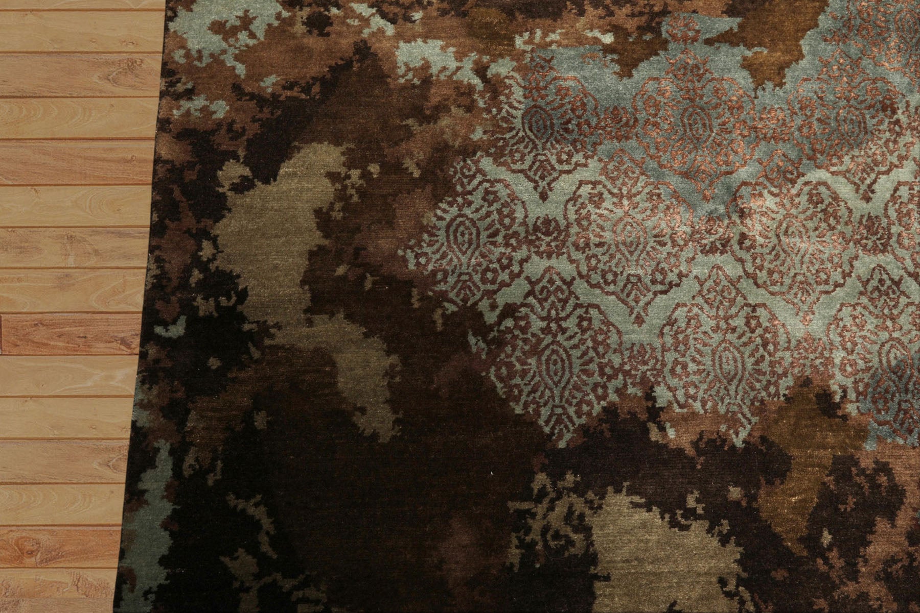 5x8 Brown, Blue, Teal Color Hand Knotted Sherpa Bamboo Silk & Wool Modern Oriental Rug