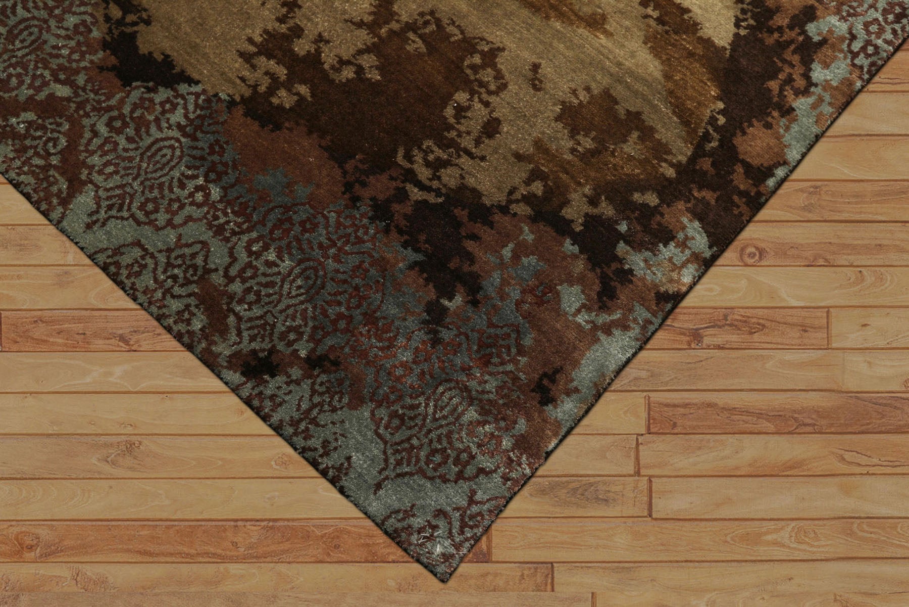 5x8 Brown, Blue, Teal Color Hand Knotted Sherpa Bamboo Silk & Wool Modern Oriental Rug