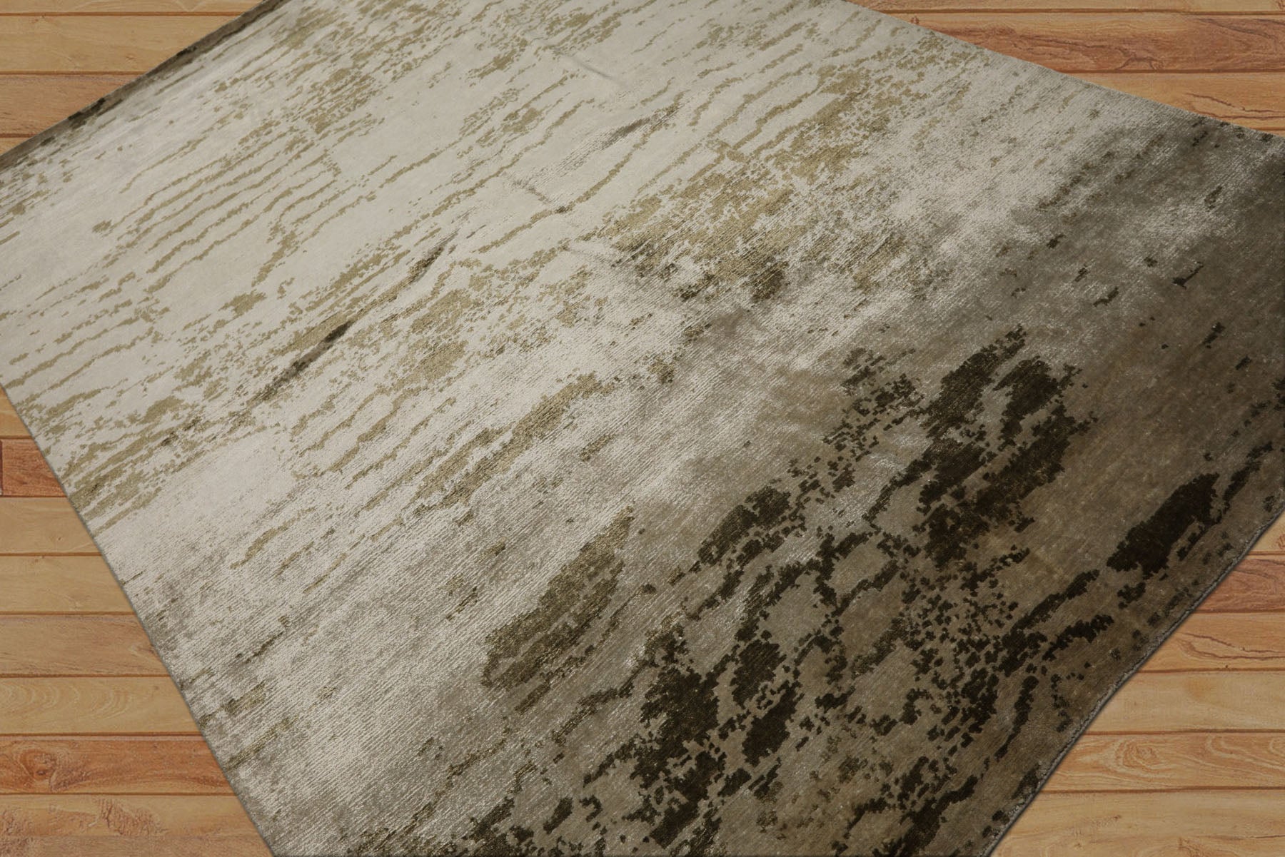 6x9 Beige, Tan, Olive Color Hand Knotted Sherpa Bamboo Silk Modern Oriental Rug