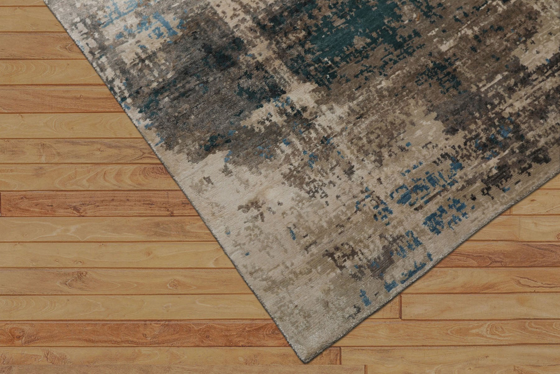6x9 Beige, Taupe, Blue Color Hand Knotted Sherpa Bamboo Silk Modern Oriental Rug