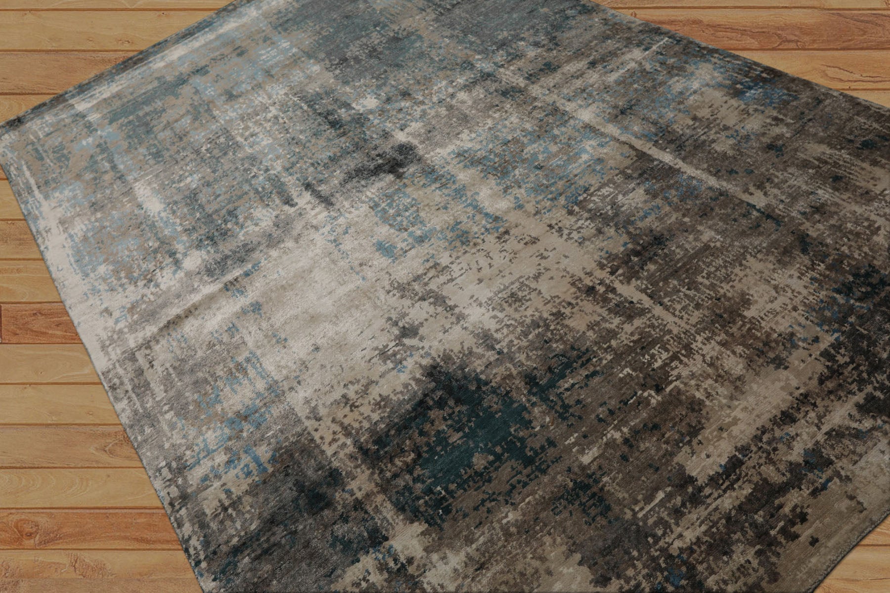 6x9 Beige, Taupe, Blue Color Hand Knotted Sherpa Bamboo Silk Modern Oriental Rug