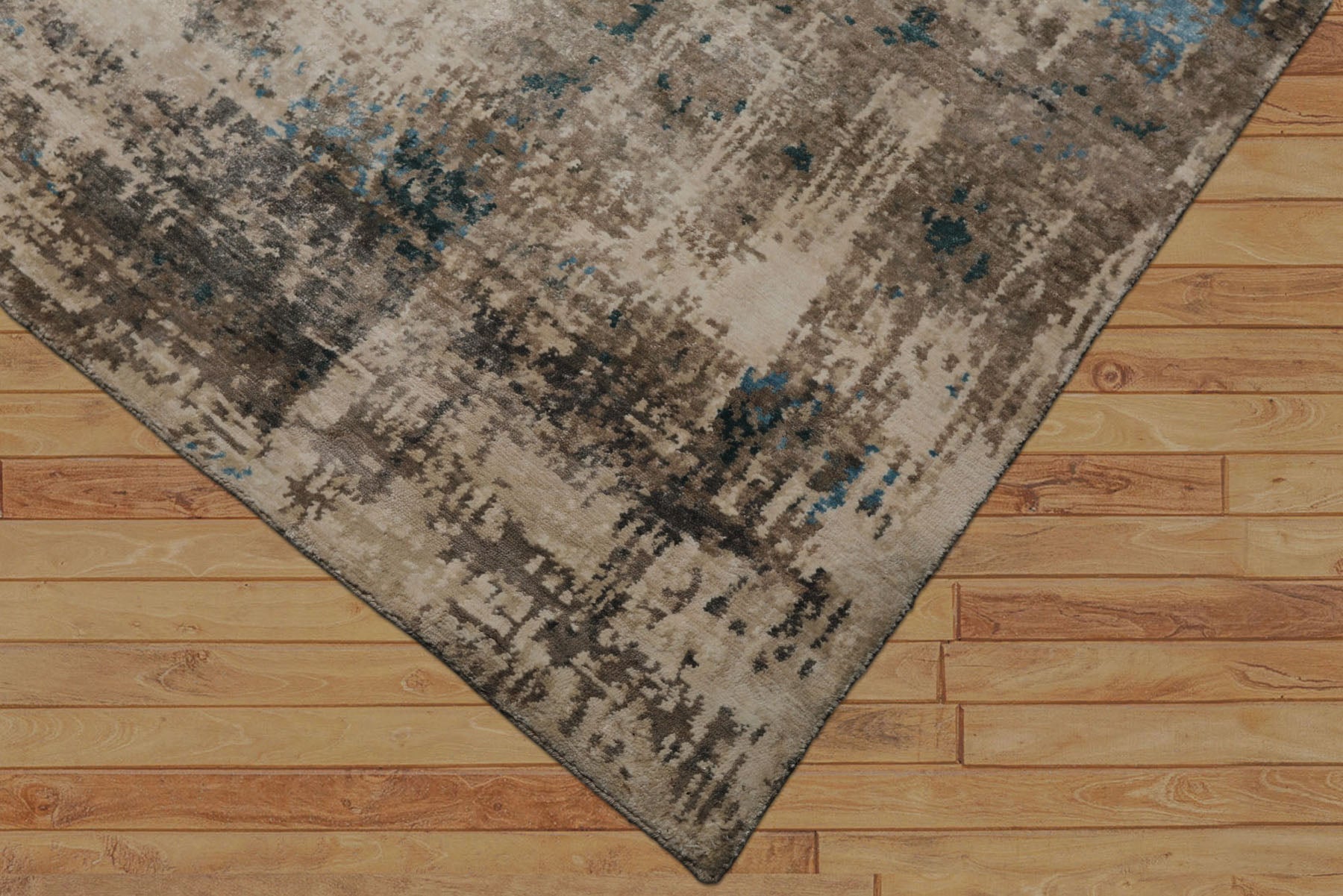 6x9 Beige, Taupe, Blue Color Hand Knotted Sherpa Bamboo Silk Modern Oriental Rug